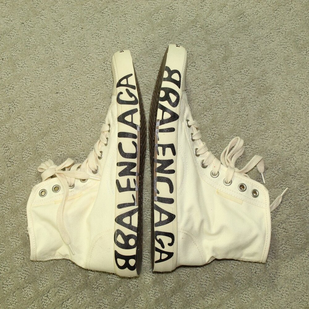 Balenciaga Unisex Ivory Paris Distressed Canvas High-Top Sneakers Shoes